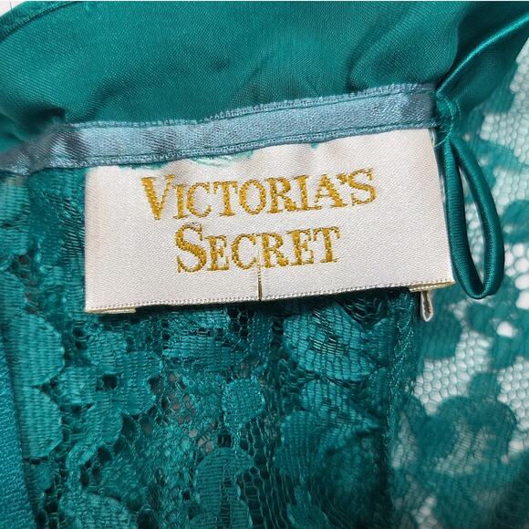 Victorias Secret Vintage Gold Label Floral Sheer Lace Small Green Teddy Lingerie - Picture 12 of 14